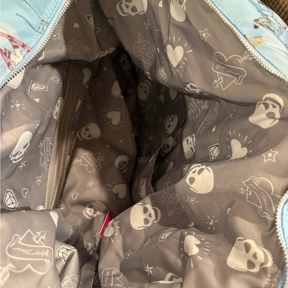 Betsey Johnson Ski Print Puffer Tote Bag with Blue Neck Pillow (new with tag)